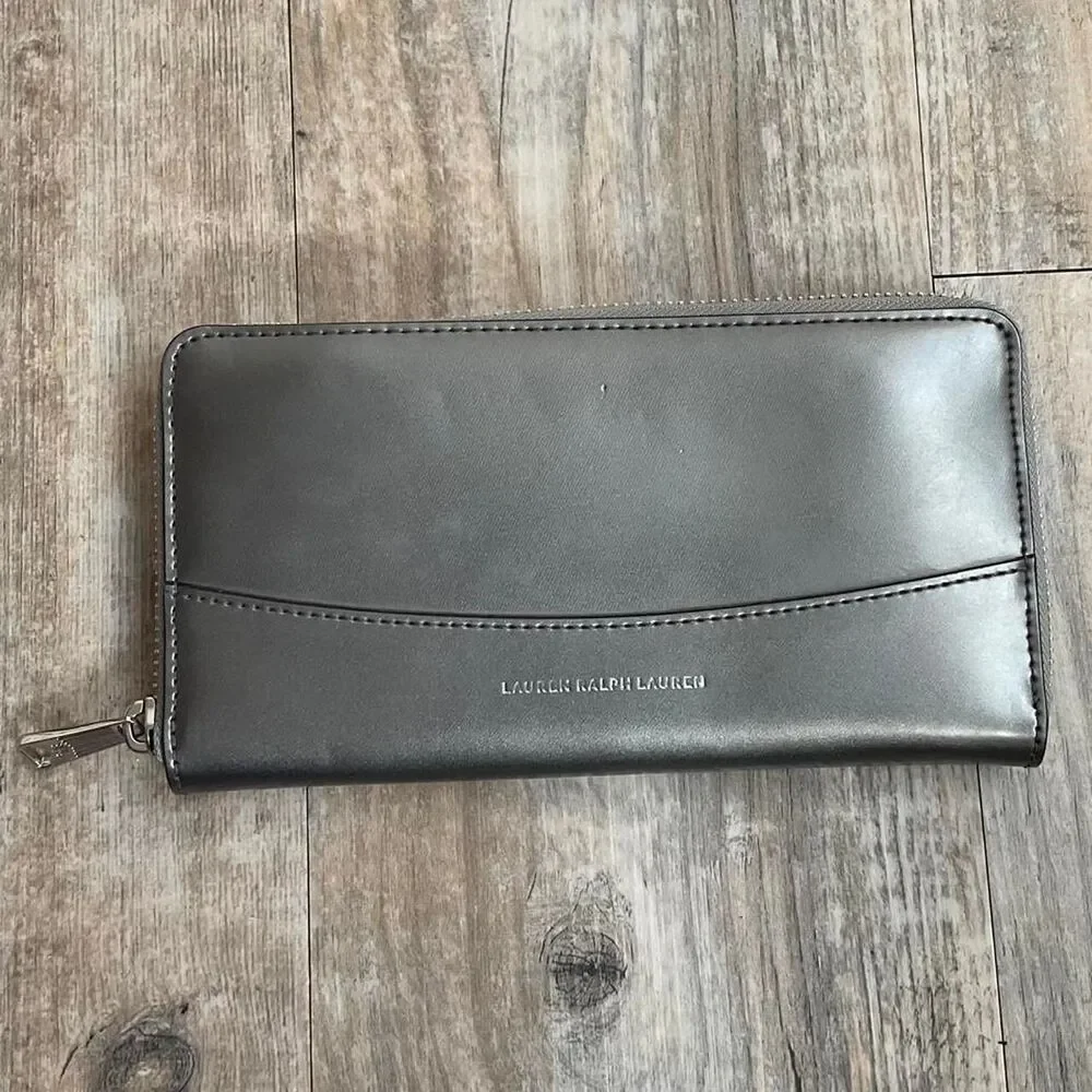 Ralph Lauren Wallet Large Zip Around With Tags Women's Silver Card Holder